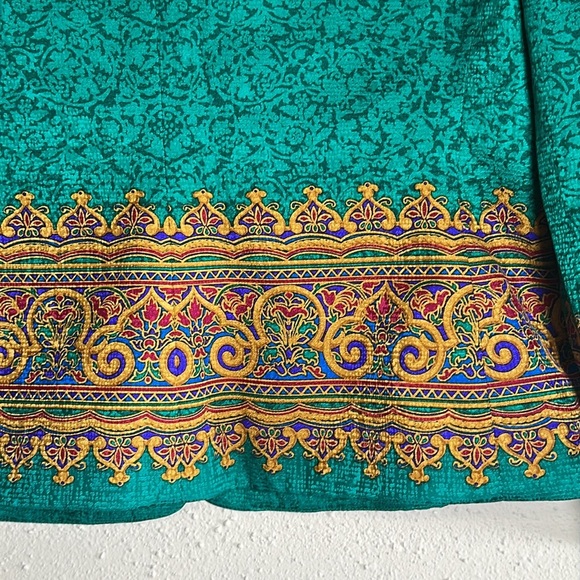 Vintage Papéll Petites Green Gold Chain Silk Blouse Size 4P 4 Petite Elegant - Picture 13 of 16